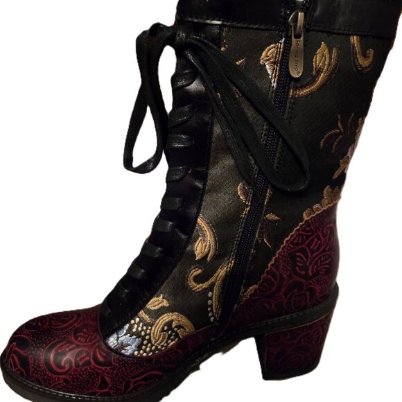 L'Artiste Spring Step Floral Red & Black Boots - Picture 1 of 5